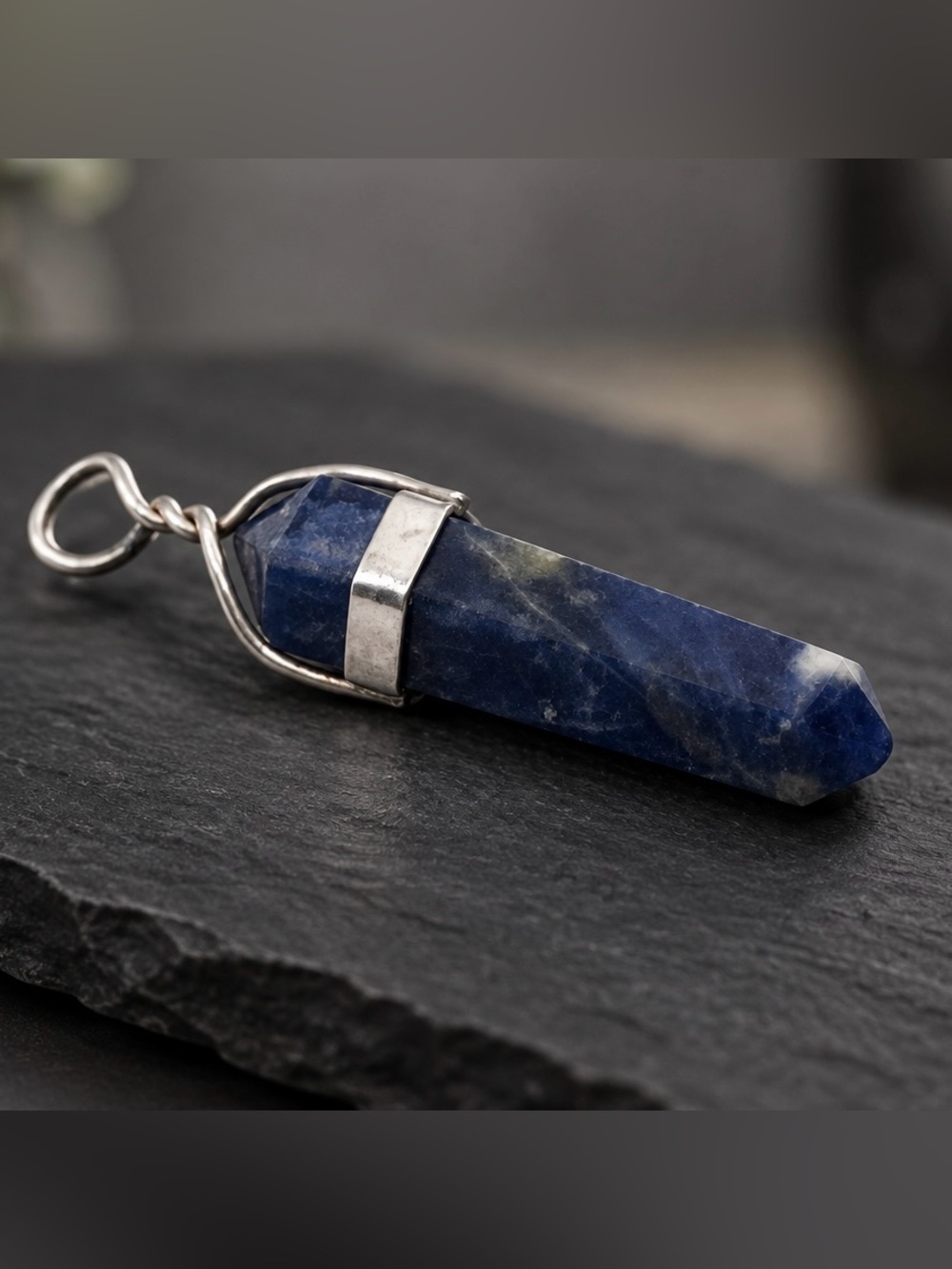Blue Sodalite Point Sterling Silver Pendant